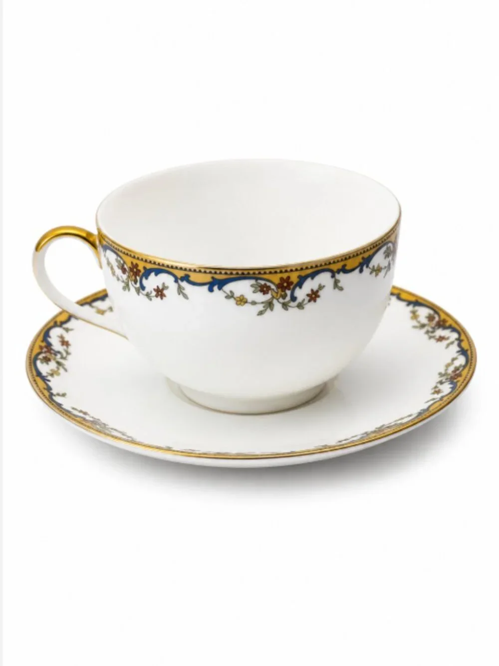 Set of 4 Limoges France Vignaud Tea Cups & Saucers Floral Gold Trim China